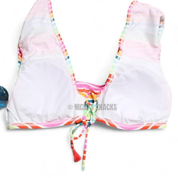 Decree Striped Lace Up Bralette Bikini Top Multicolor Swimsuit Size M - Picture 6 of 10